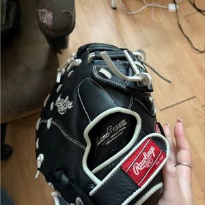 Rawlings Black and White Leather Baseball Glove with Red Logo Patch